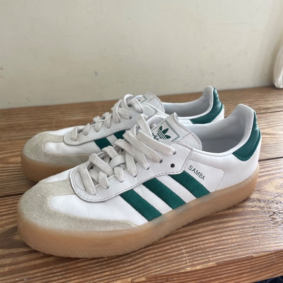 Adidas | Sambae Cloud White & Green Platform Sneaker Shoes 6.5 / 7 - Picture 2 of 14